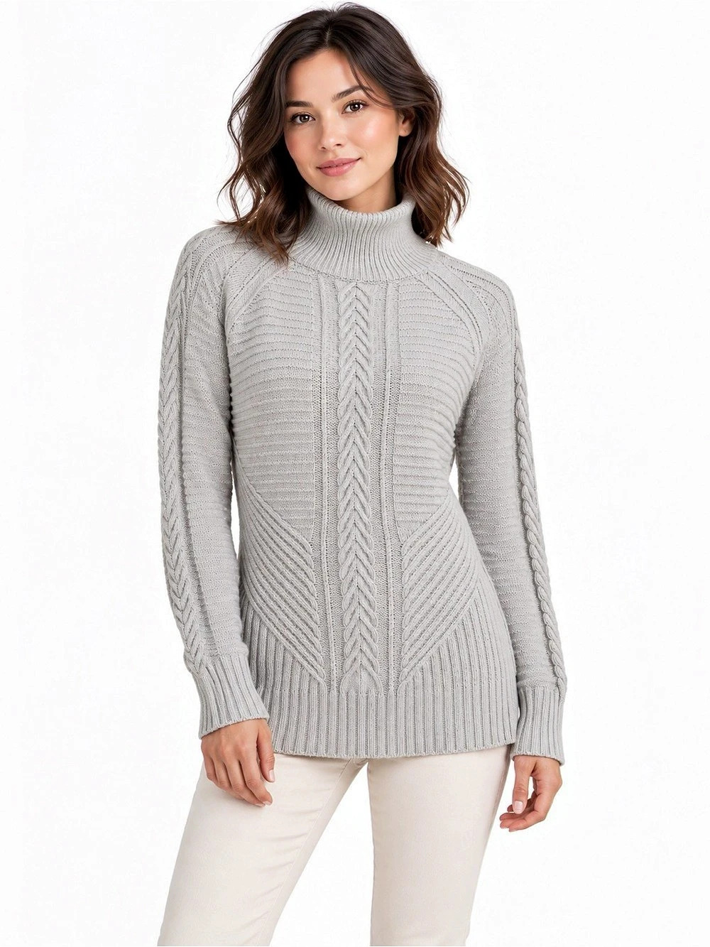 Banana Republic Gray Cable Knit Cotton Blend Tunic Sweater S
